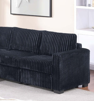 English Elm Black Corduroy L-shaped Sectional Sofa Modular 4 Piece Living Room Seating Set Black B011S02219