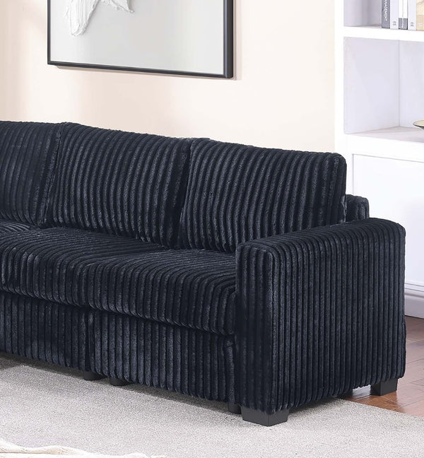 English Elm Black Corduroy L-shaped Sectional Sofa Modular 4 Piece Living Room Seating Set Black B011S02219