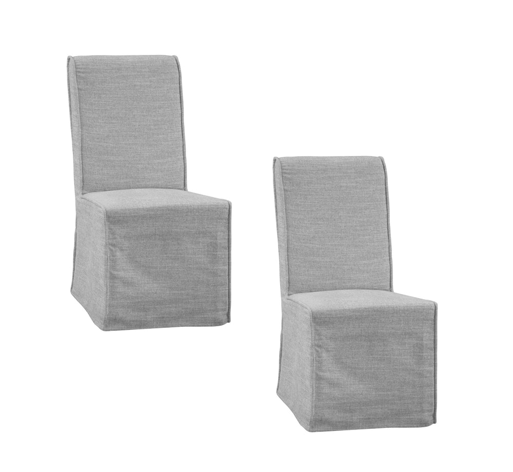 Basset Mirror Mackie Dining Chair Set Of 2 - Elegant Faux Slipcover, Linen-like Fabric, Easy Mobility & Style Gray Foam,Polyster,Rubberwood,Metal Caster 9775-dr-800-2