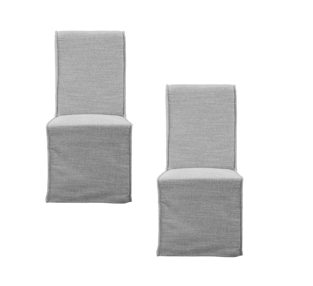 Basset Mirror Mackie Dining Chair Set Of 2 - Elegant Faux Slipcover, Linen-like Fabric, Easy Mobility & Style Gray Foam,Polyster,Rubberwood,Metal Caster 9775-dr-800-2