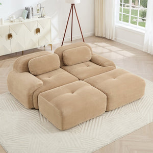 English Elm 2-seat Modular Corduroy Sofa Ergonomic Curved Design with Resilient Cushioning for Living Rooms Camel W714S01238