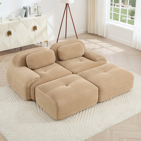 English Elm 2-seat Modular Corduroy Sofa Ergonomic Curved Design with Resilient Cushioning for Living Rooms Camel W714S01238