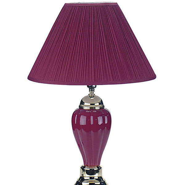 English Elm 27" Elegant Burgundy Ceramic Table Lamp With Linen Shade - Stylish Urn Design For Any Room B072116037