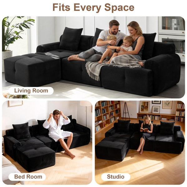 English Elm Sectional Cloud Sofa with Fuzzy Foam Cushions Deep Sink Comfort for Living Rooms W5385P446001
