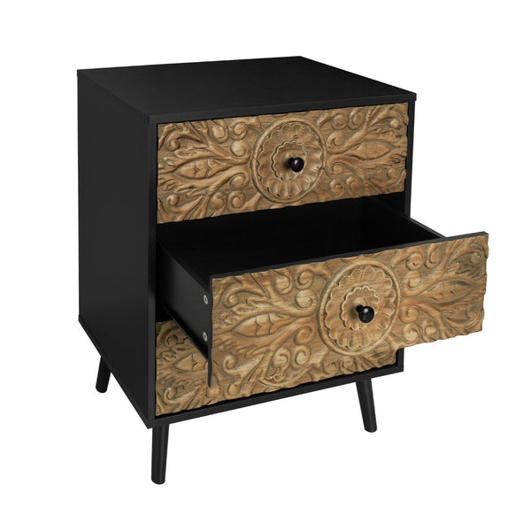 English Elm 3 Drawer Solid Wood Cabinet Hand Carved Relief Fronts Pine Feet Bedroom Storage W688138033
