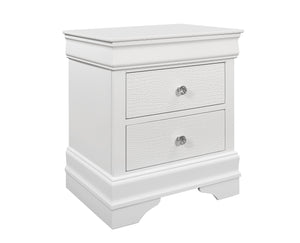 English Elm SHAKER Crocodile Textured Nightstand with Crystal Hardware, Solid Wood & MDF, Contemporary Tapered Legs White 29 L x 22 W x 22 H B201P215907
