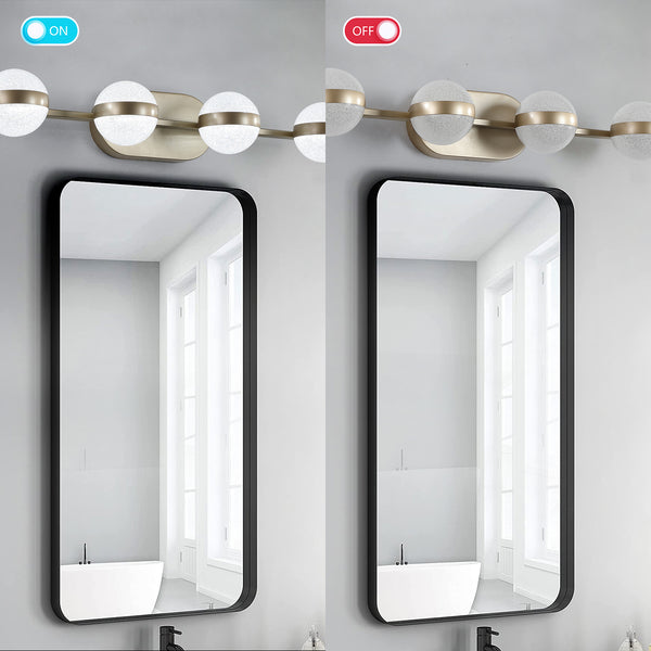 English Elm 43" Champagne Gold LED Bathroom Vanity Light with 6 Crystal Sand Acrylic Globes, Mid-Century Modern Glam W2312P374869