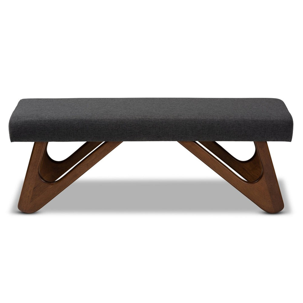 Baxton Studio Baxton Rika Mid-Century Modern Boomerang Bench - Dark Grey Upholstered Walnut Accent Seating Solution BBT5367-Dark Grey/Walnut-Bench