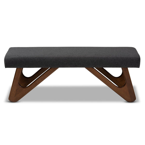 Baxton Studio Baxton Rika Mid-Century Modern Boomerang Bench - Dark Grey Upholstered Walnut Accent Seating Solution BBT5367-Dark Grey/Walnut-Bench