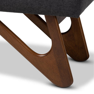 Baxton Studio Baxton Rika Mid-Century Modern Boomerang Bench - Dark Grey Upholstered Walnut Accent Seating Solution BBT5367-Dark Grey/Walnut-Bench