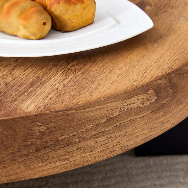 English Elm Modern Double-Layer Round Coffee Table with Tinted Glass Top, Detachable L-Shaped Legs, Versatile Stylish Centerpiece Black,Wood 30.71 L x 29.53 W x 12.99 H W1512P401778