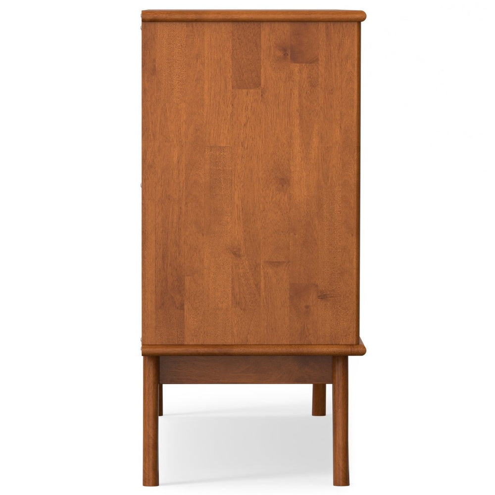 English Elm Draper Solid Rubberwood Sideboard with Tapered Legs and Brass Pulls for Dining Rooms B136P439000