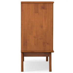 English Elm Draper Solid Rubberwood Sideboard with Tapered Legs and Brass Pulls for Dining Rooms B136P439000