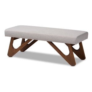Baxton Studio Baxton Studio Rika Mid-Century Modern Boomerang Bench - Stylish Greyish Beige Upholstered Seating BBT5367-Greyish Beige/Walnut-Bench