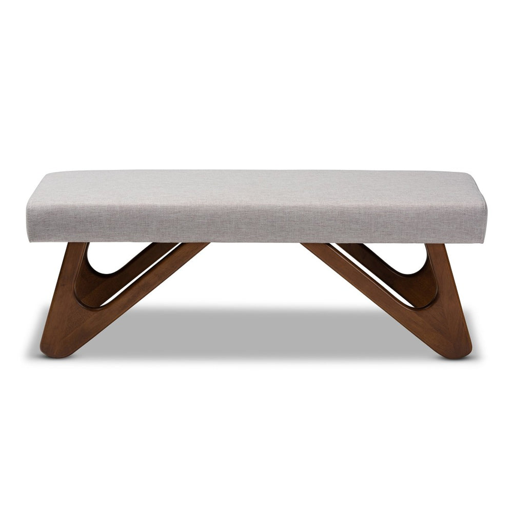 Baxton Studio Baxton Studio Rika Mid-Century Modern Boomerang Bench - Stylish Greyish Beige Upholstered Seating BBT5367-Greyish Beige/Walnut-Bench
