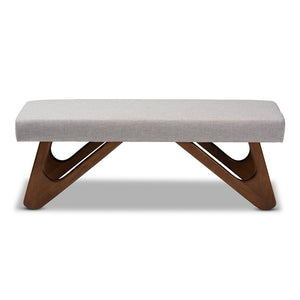 Baxton Studio Baxton Studio Rika Mid-Century Modern Boomerang Bench - Stylish Greyish Beige Upholstered Seating BBT5367-Greyish Beige/Walnut-Bench