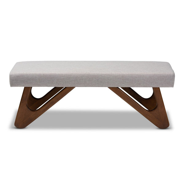 Baxton Studio Baxton Studio Rika Mid-Century Modern Boomerang Bench - Stylish Greyish Beige Upholstered Seating BBT5367-Greyish Beige/Walnut-Bench