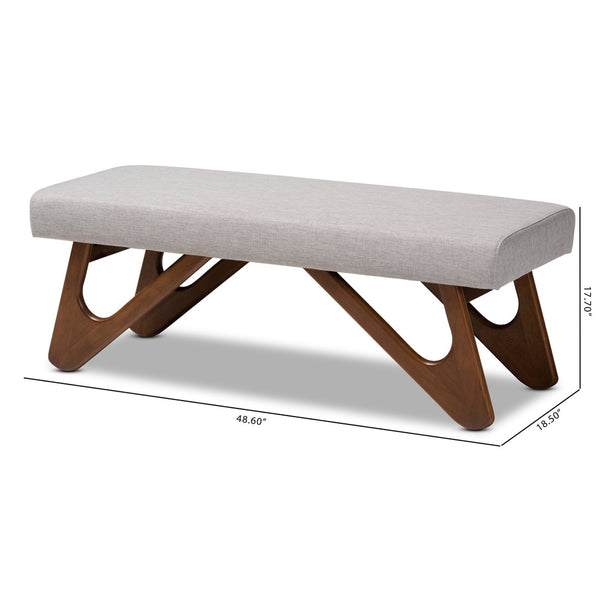 Baxton Studio Baxton Studio Rika Mid-Century Modern Boomerang Bench - Stylish Greyish Beige Upholstered Seating BBT5367-Greyish Beige/Walnut-Bench