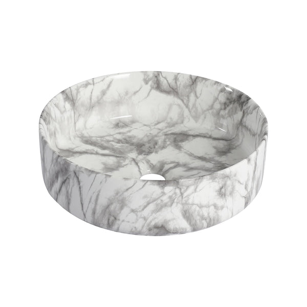 English Elm Ceramic Art Vessel Sink Above Counter – Elegant Gold Line Pattern, Durable Glaze, Easy-Clean Finish White+gray W999P346773