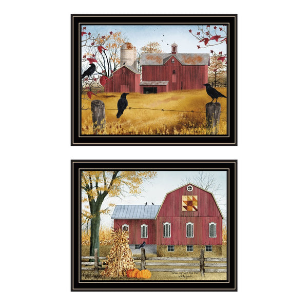 English Elm Trendy Decor 4u Autumn Barn Farmhouse Framed Art Set Rustic Americana Two Panel Wall Print B067P254077