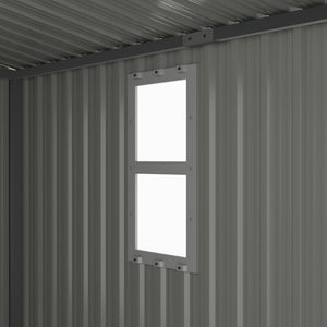 English Elm Outdoor Metal Storage Shed 8x8 Ft with Four Windows and Lockable Double Doors Dark Gray W1598S00041