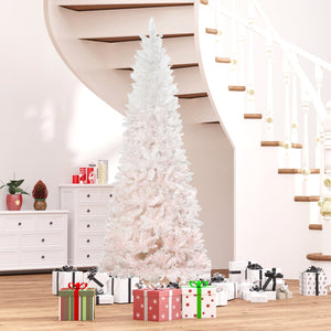 English Elm Homcom 7Ft Slim Pencil Fir Christmas Tree In Pink & White - Lifelike Pvc Branches & Sturdy Base W2225P229614