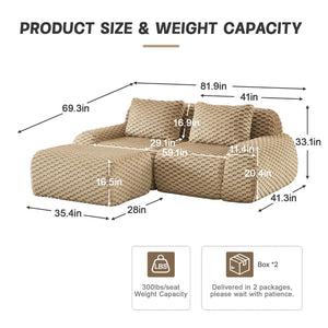 English Elm 82" Modular L-shaped Sectional Sofa Flannelette Upholstered with Movable Ottoman Living Room Light Camel W714S01510
