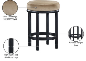 Meridian Furniture Monette Plush Velvet Counter Stool with Matte Black Ash Legs for Kitchen Islands 977Beige-C