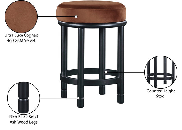 Meridian Furniture Monette Plush Cognac Velvet Counter Stool with Black Ash Legs for Kitchen Islands 977Cognac-C