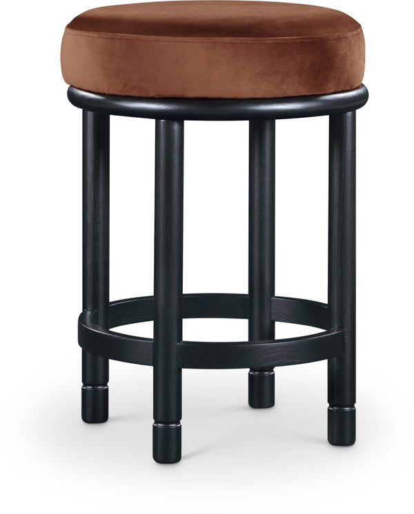 Meridian Furniture Monette Plush Cognac Velvet Counter Stool with Black Ash Legs for Kitchen Islands 977Cognac-C