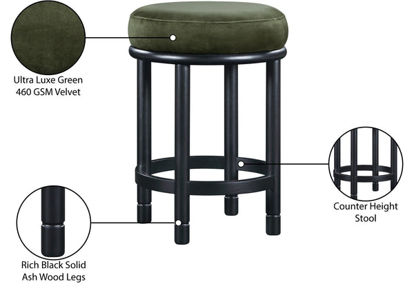Meridian Furniture Monette Velvet Counter Stool with Black Ash Legs for Kitchen Island Seating 977Green-C