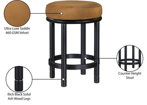 Meridian Furniture Monette Velvet Saddle Seat Counter Stool with Solid Ash Legs for Kitchen Islands 977Saddle-C