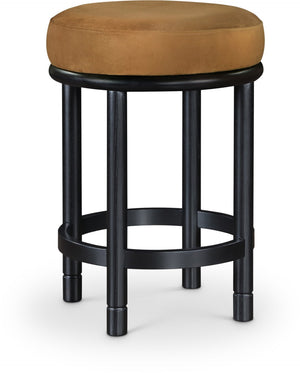 Meridian Furniture Monette Velvet Saddle Seat Counter Stool with Solid Ash Legs for Kitchen Islands 977Saddle-C
