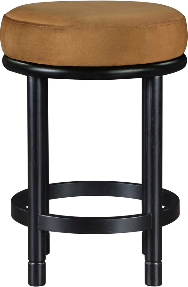 Meridian Furniture Monette Velvet Saddle Seat Counter Stool with Solid Ash Legs for Kitchen Islands 977Saddle-C