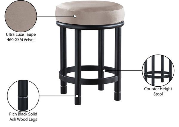 Meridian Furniture Monette Plush Velvet Counter Stool with Ash Wood Legs for Kitchen Islands 977Taupe-C