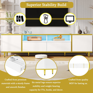 English Elm Vibe 70.9'' Modern Tv Stand For 80'' Tvs - Chic Entertainment Center With Led Lights & Ample Storage N724P284377K-GIGA