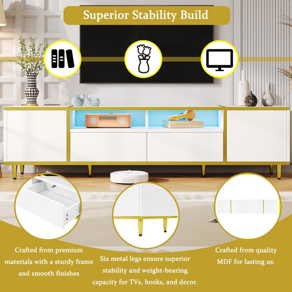 English Elm Vibe 70.9'' Modern Tv Stand For 80'' Tvs - Chic Entertainment Center With Led Lights & Ample Storage N724P284377K-GIGA