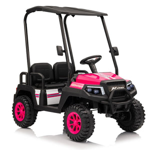 English Elm 24v Kids Electric Ride on Truck Four Seat All Wheel Drive Spring Suspension Sunshade Pink W1578P381257