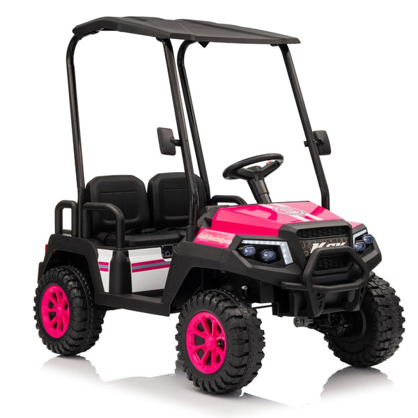English Elm 24v Kids Electric Ride on Truck Four Seat All Wheel Drive Spring Suspension Sunshade Pink W1578P381257