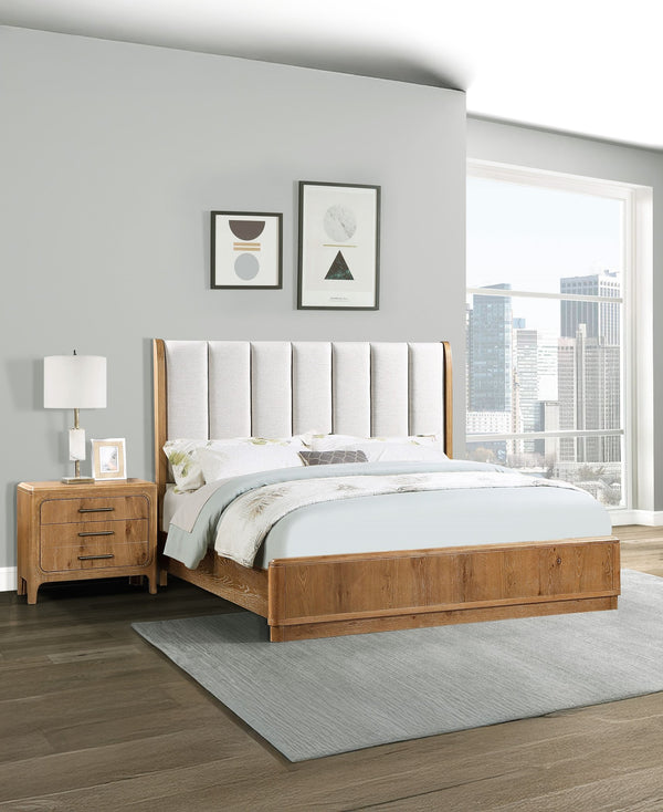 English Elm 1pc Natural Wood Finish Three Drawer Nightstand with Metal Hardware, 28"W x 17"D x 26"H Elegant Storage B2741P346379