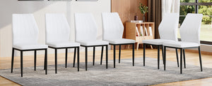 English Elm Set of 6 ergonomic dining chairs with shell-pattern back, 37" height, breathable tech fabric, sturdy metal legs and adjustable anti-slip feet for stable, comfortable seating during meals White+Black W1151P359600