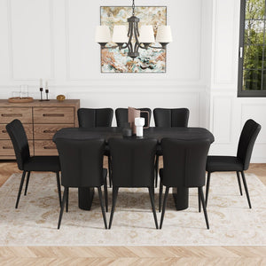 English Elm Table Set - Modern Black Wood Grain Dining Table With 8 Ergonomic Pu Chairs For Stylish Comfort W1151S04182-GIGA