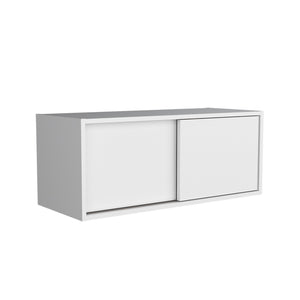 English Elm Note modern 32" W x 13" H wall cabinet with sliding doors for organized storage in home and office spaces White 33.9 L x 14.2 W x 3.6 H B070P238867
