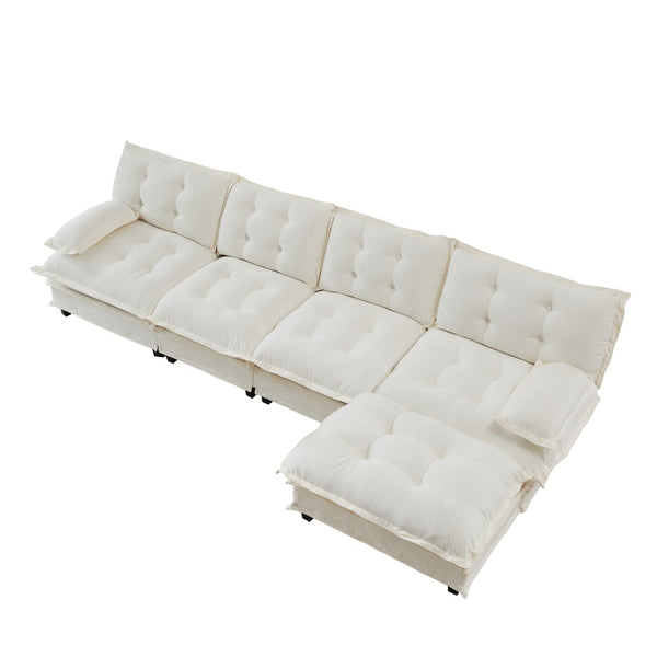 English Elm 138" Chenille Modular Cloud Sectional with Ottoman Deep Seat Lounge Sofa for Apartments W714S01683