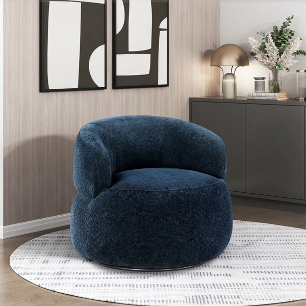 English Elm Modern Barrel Swivel Accent Chair Chenille Upholstery Plush Foam Seat Living Room Blue B011P474248