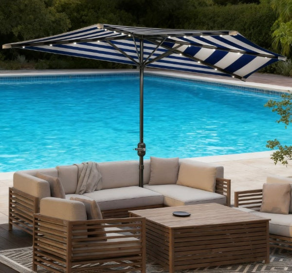 English Elm Upf 30 Plus Half Patio Umbrella with Solar Led Lights Vented Canopy Balcony T3971P426358