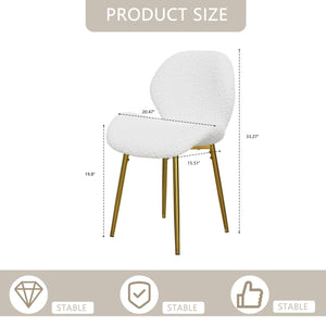 English Elm Modern Minimalist White Teddy Velvet Dining Chairs Set Of 2 With Gold Legs - Stylish Comfort & Versatility W1727P251124