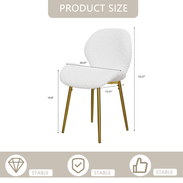 English Elm Modern Minimalist White Teddy Velvet Dining Chairs Set Of 2 With Gold Legs - Stylish Comfort & Versatility W1727P251124