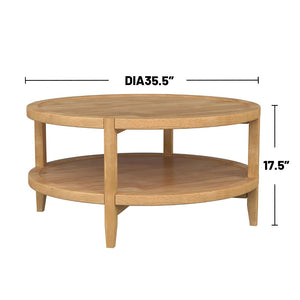 English Elm Round Wooden Coffee Table With Ample Storage Shelf - Stylish Maple Brown Finish For Any Living Space B016P378144-GIGA