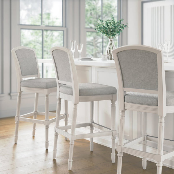 English Elm 31" Turned Leg Bar Stool Woven Polyester Seat and Back for Pub or Kitchen Use White B2751P436453